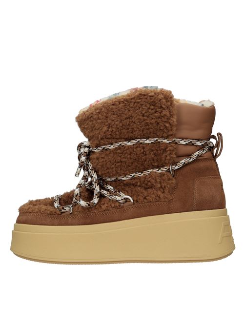 ASH MOBOO ankle boots in suede calfskin, shiny nylon and curly faux fur ASH | MOBOO CHROME FREE CALF-SUEDEAMBER